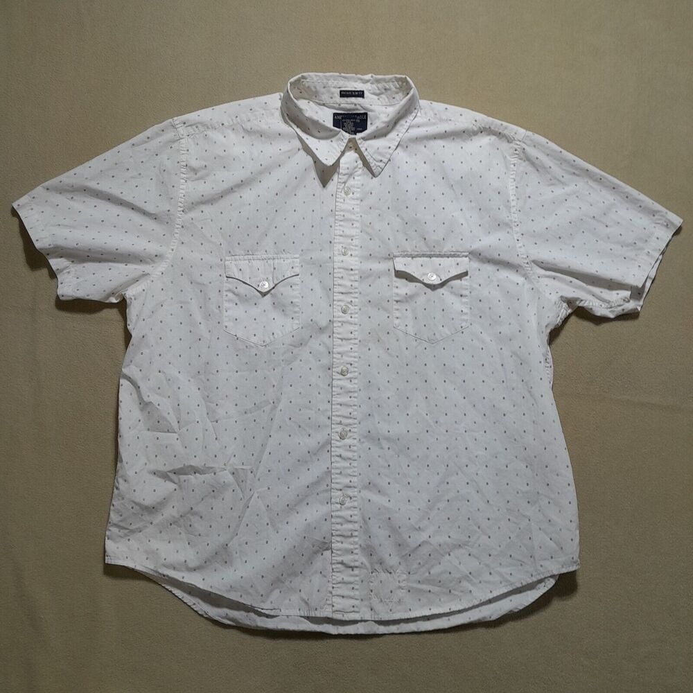 American Eagle VTG Slimfit White - small squares Short Sleeve Shirt - Men's XXL